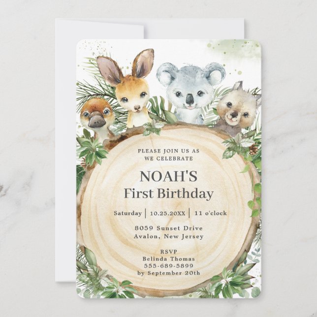 Invitation Anniversaire des animaux d'Australie  (Devant)