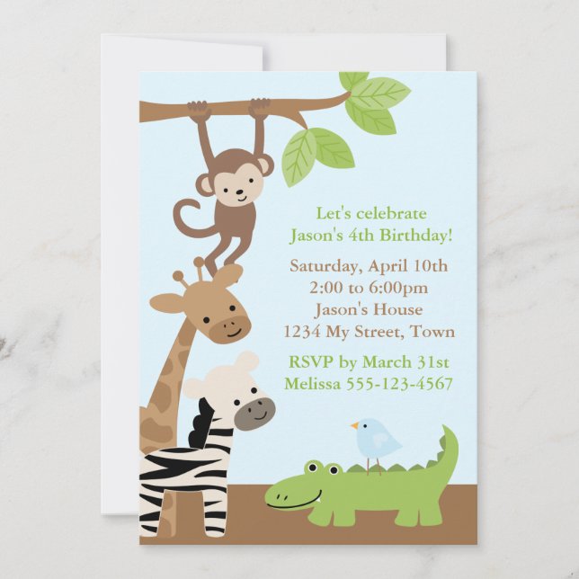 Invitation Anniversaire des animaux de la jungle (Devant)