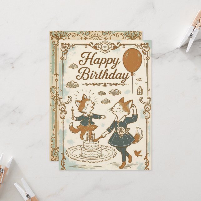 Invitation Anniversaire des bois Whimsical (Devant/Arrière en situation)
