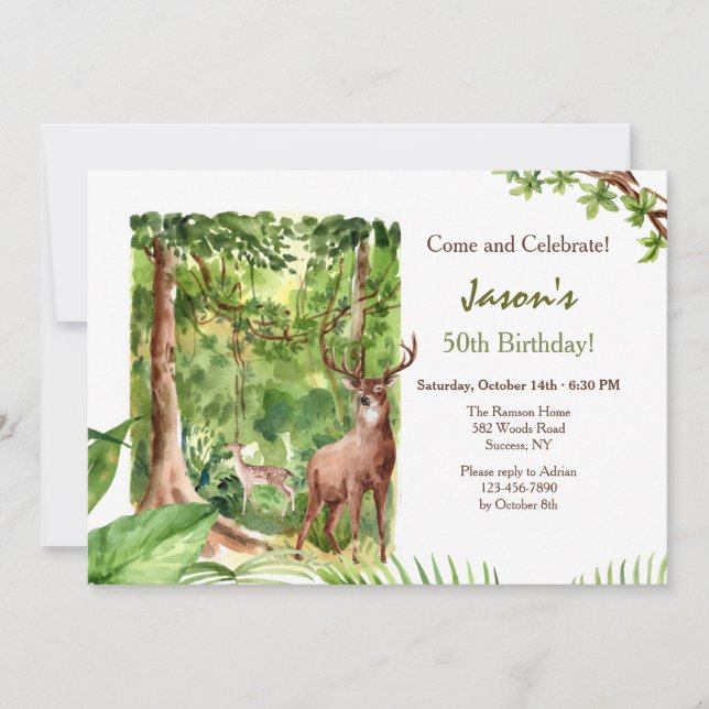 Invitation Anniversaire des cerfs en pleine nature (Devant)