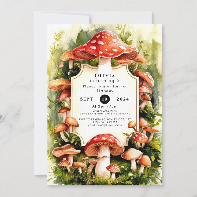 Invitation Anniversaire des champignons magiques Woods (Devant)