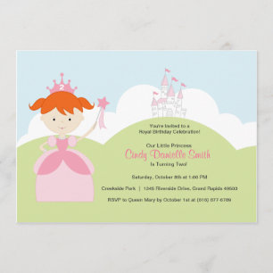 Invitation Anniversaire des Cheveux rouges à rose avec châtea