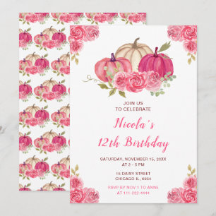 Invitation Anniversaire des Citrouilles de fleurs roses chaud