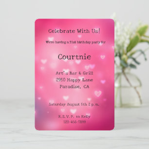 Invitation Anniversaire des Coeurs Bokeh roses
