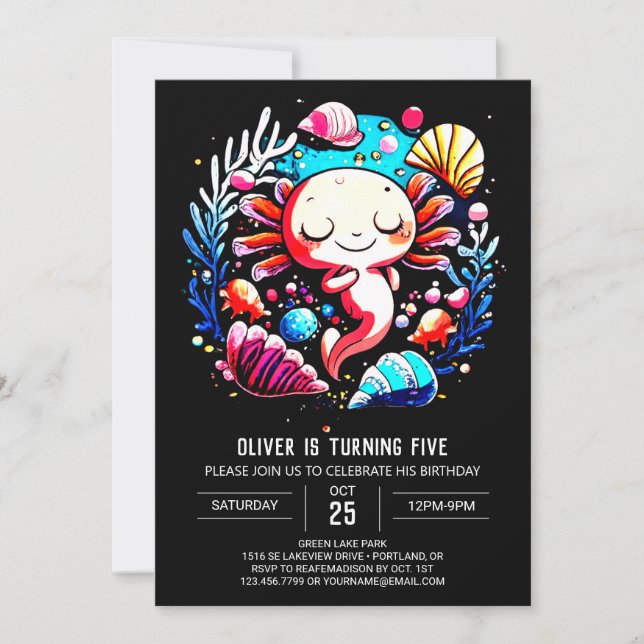 Invitation Anniversaire des coquillages numériques Axolotl (Devant)
