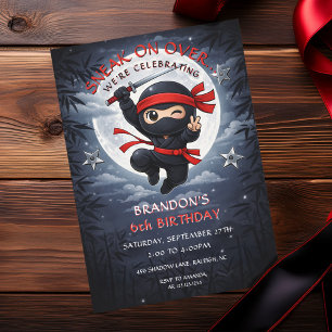 Invitation Anniversaire des enfants Ninja Lune Noir & Rouge