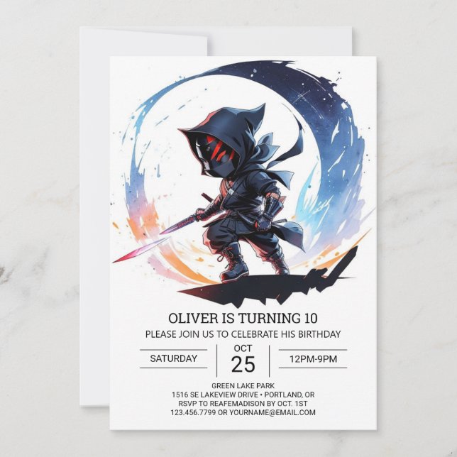 Invitation Anniversaire des enfants Ninja Martial Arts (Devant)