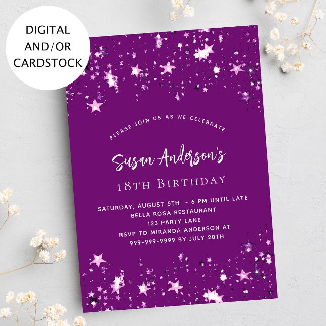 Invitation Anniversaire des étoiles violettes (Créateur téléchargé)