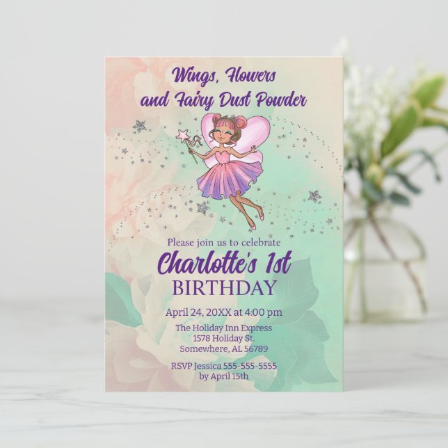 Invitation Anniversaire des fées colorées (Debout devant)