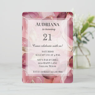 Invitation Anniversaire des Feuilles d'or rose