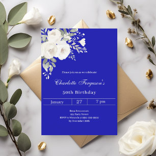 Invitation Anniversaire des fleurs blanches bleues