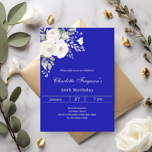 Invitation Anniversaire des fleurs blanches bleues (Créateur téléchargé)