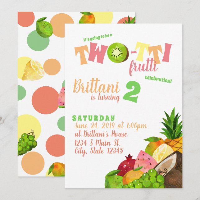 Invitation Anniversaire des Frutti Twotti (Devant / Derrière)