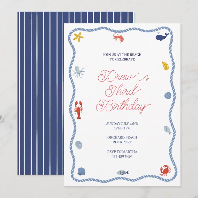 Invitation Anniversaire des garçons côtiers (Devant / Derrière)