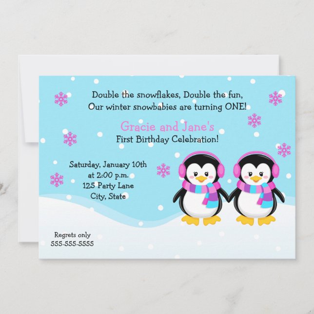 Invitation Anniversaire des jumeaux de filles de p (Devant)