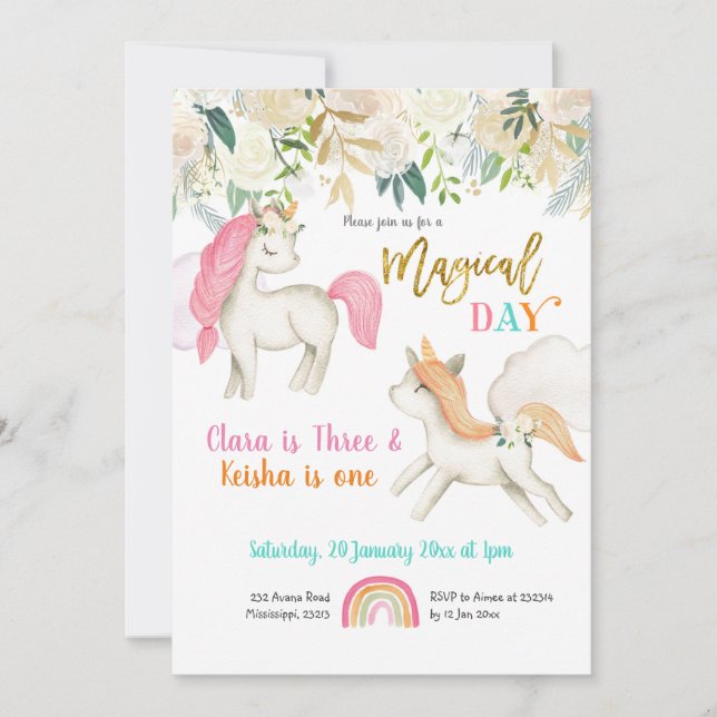 Invitation Anniversaire des jumeaux magiques Unico (Devant)