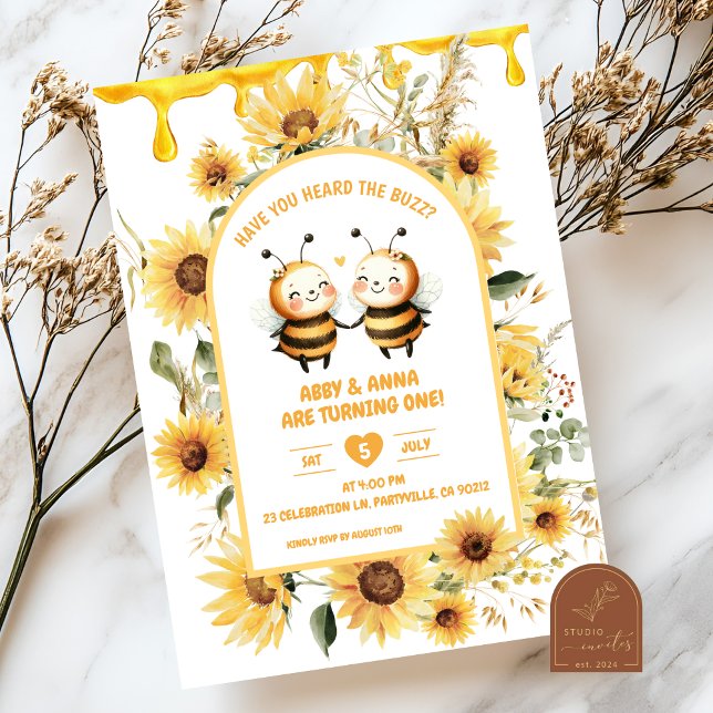 Invitation Anniversaire des jumeaux tournesol (Créateur téléchargé)