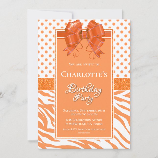 Invitation Anniversaire des Pois orange et des zèbres (Devant)