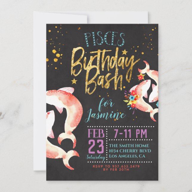 Invitation Anniversaire des Poissons Zodiac (Devant)