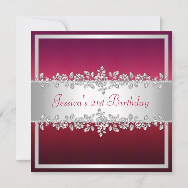 Invitation Anniversaire des Roses d'argent rose rouge (Devant)