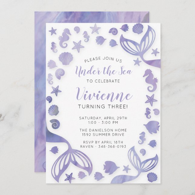 Invitation Anniversaire des sirènes marines (Devant / Derrière)