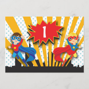 Invitation Anniversaire des Twins Superhero Garçon et fille