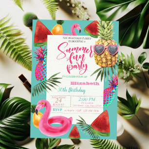 Invitation Anniversaire d'été, Ananas rafraîchissant, Pastèqu