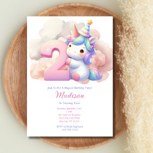 Invitation Anniversaire Deuxième 2ème Fille Rose Bleu Violet