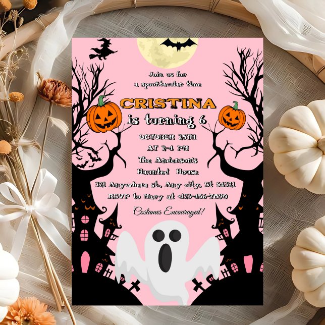 Invitation Anniversaire d'Halloween Éffrayant rose (Créateur téléchargé)