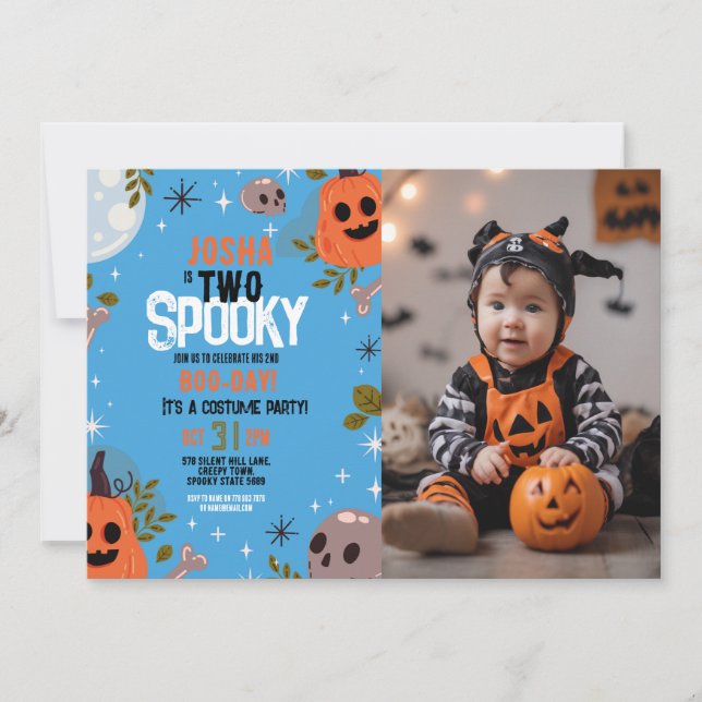 Invitation Anniversaire d'Halloween Photo de la fête de deux  (Devant)