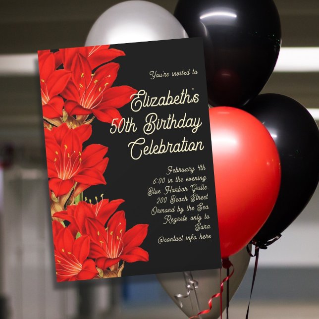 Invitation Anniversaire d'hiver Amaryllis Fleurs (Créateur téléchargé)
