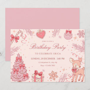 Invitation Anniversaire d'hiver mignon rose