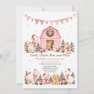 Invitation Anniversaire d'hiver rose vintage de la ferme Anim