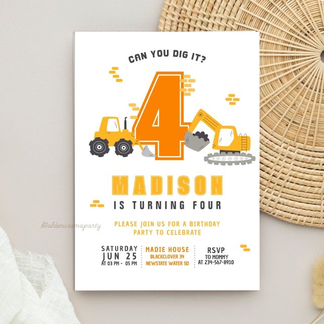 Invitation Anniversaire Diggin 'It | Anniversaire Thème Const (Diggin' It Birthday  Construction Theme Birthday Invitation
)