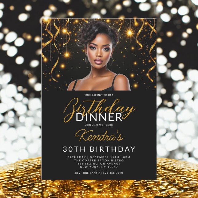 Invitation Anniversaire Dîner Gold et Black Photo Instagram (Créateur téléchargé)