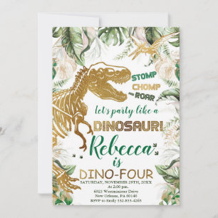 Invitation Anniversaire Dino-Quatre Dinosaures, Dino T-Rex