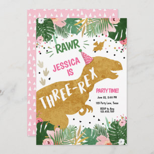 Invitation Anniversaire Dinosaur en or rose de Dino