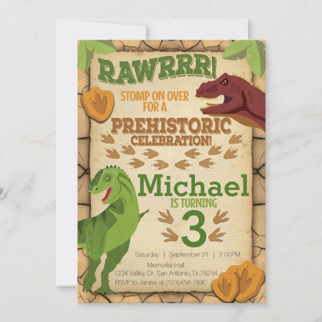 Invitation Anniversaire Dinosaur, Invitation T-Rex (Devant)