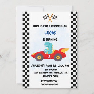 Invitation Anniversaire Dinosaur voiture de course garçon cou