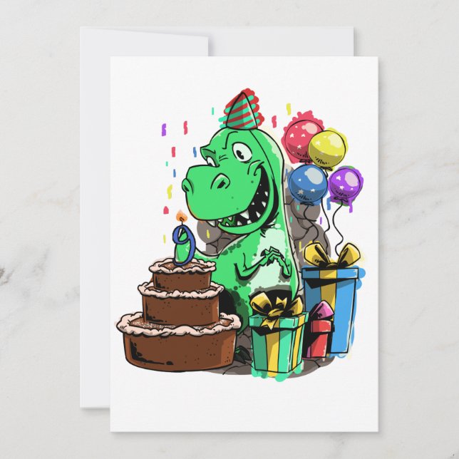 Invitation Anniversaire Dinosaure Pour Un T Rex De 9 Ans (Devant)
