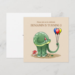Invitation Anniversaire dinosaure tenant des ballons