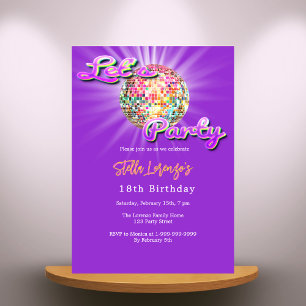 Invitation Anniversaire Disco fête rose violet