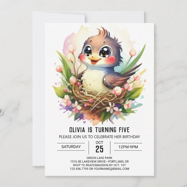 Invitation Anniversaire d'oiseaux en ligne moderne (Devant)