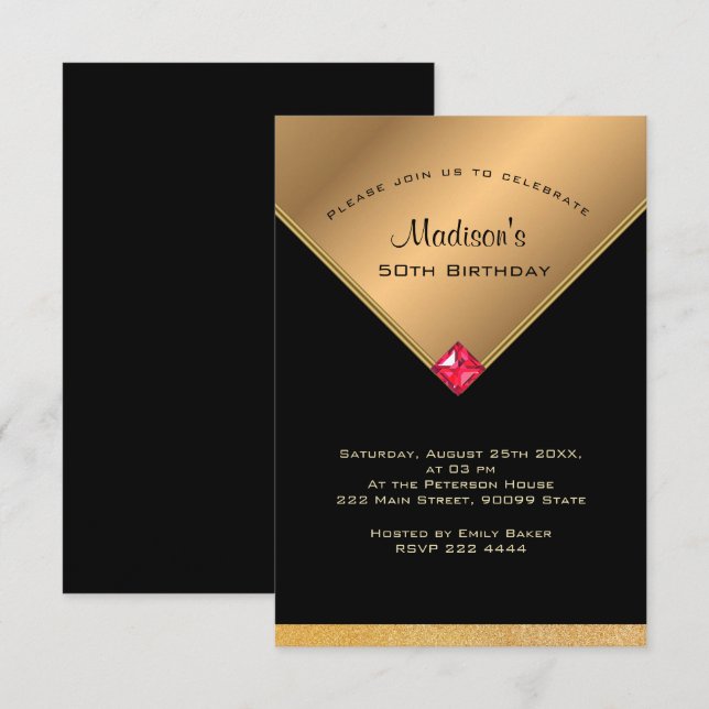Invitation Anniversaire d'or et de noir (Devant / Derrière)