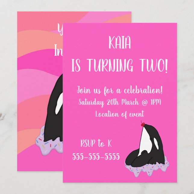 Invitation Anniversaire d'Orca (Devant / Derrière)