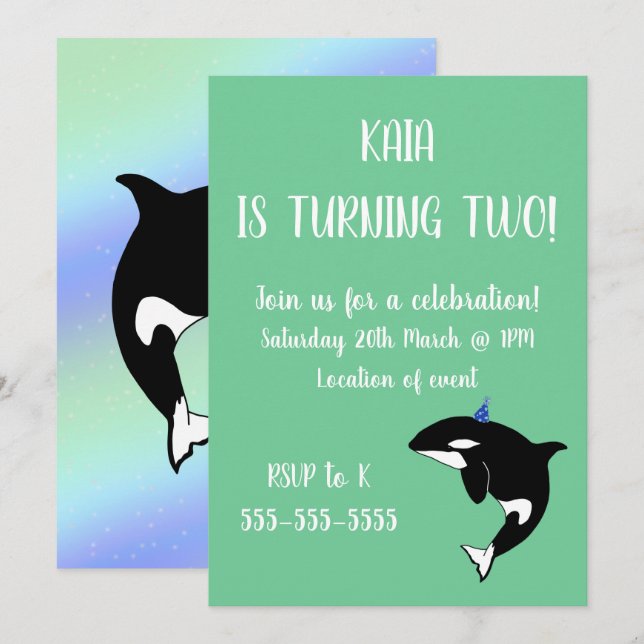 Invitation Anniversaire d'Orca (Devant / Derrière)