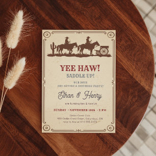 Invitation Anniversaire Double Western Cowboy Rustique Vintag