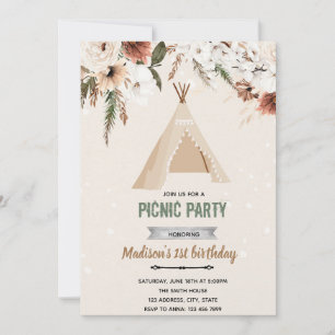 Invitation anniversaire douche bohème tipi