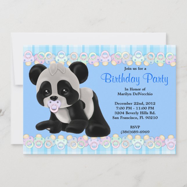 Invitation Anniversaire doux MIGNON d'ours panda de bébé de (Devant)