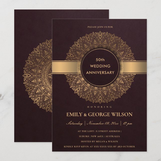 INVITATION ANNIVERSAIRE DU 50E ANNIVERSAIRE DE L'OR BURGOUNDY (Devant / Derrière)